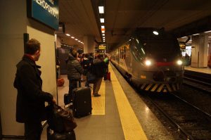 Milan airport Malpensa Express train Milan airport Malpensa Express train arriving at the platform