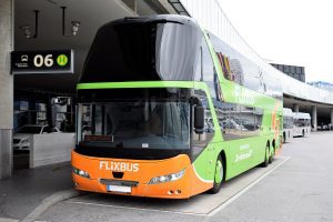 Vienna airport double-deck Flixbus Vienna airport double-deck Flixbus waiting on the platform