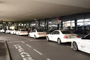 Vienna airport taxis Vienna airport white taxis lined up
