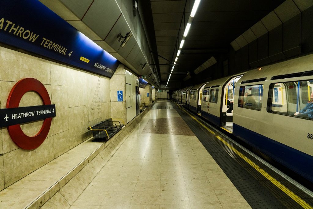 Heathrow airport metro train waiting on the platform