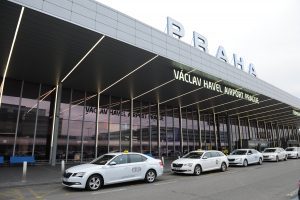 Prague airport taxis Prague airport white taxis lined up