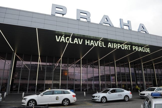 Prague airport white taxis lined up