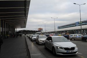 Prague airport taxis Prague airport white taxis lined up