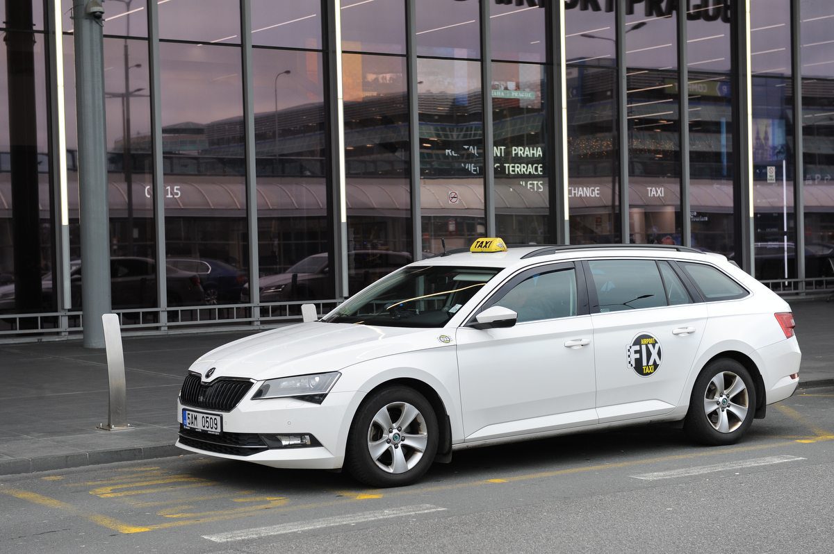 Prague airport white taxi