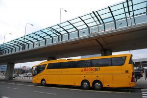 Prague airport Student Agency bus Prague airport Student Agency bus waiting on the platform