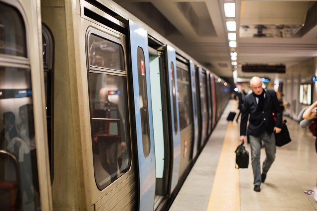 Lisbon airport Metro train waiting on the platform