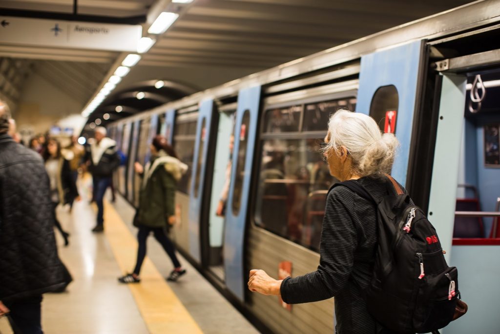Lisbon airport Metro train waiting on the platform