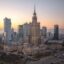 Warsaw during Sunset, Grey colours, Panoramic view of beautiful Architecture