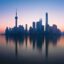 city skyline reflecting with a blur onto body of water