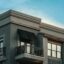 top of a building with many windows with sky showing above it