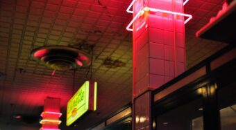 leon lights in different colours inside a diner