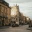 buildings of Edinburgh under a bright dusk sky