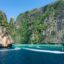 Scenic cliffs and green bay waters of Krabi, Thailand.