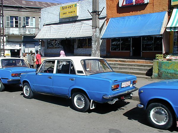 Addis Ababa taxi Blue taxi at tank rank in Addis Ababa