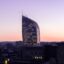 View of Guillemins's financial tower in Liege city centre at dusk.