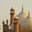 View of the domes of the Badshahi Mosque in Lahore, Pakistan.