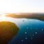 Waterways lined with boats aerial view