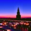 the cityscape of groningen, purple and pink sky on a taxi ride in groningen