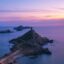 Purple and yellow sunset over the tip of Ajaccio, France.