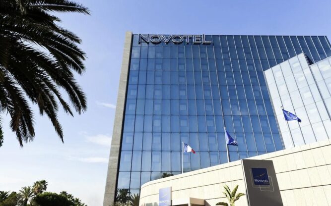 An outside view of the Novotel hotel near Nice Airport, France