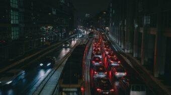 Street traffic in Munich at night
