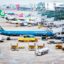 view above planes and gates at the airport