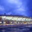 outdoor view of Monterrey Airport at dusk under a cloudy sky