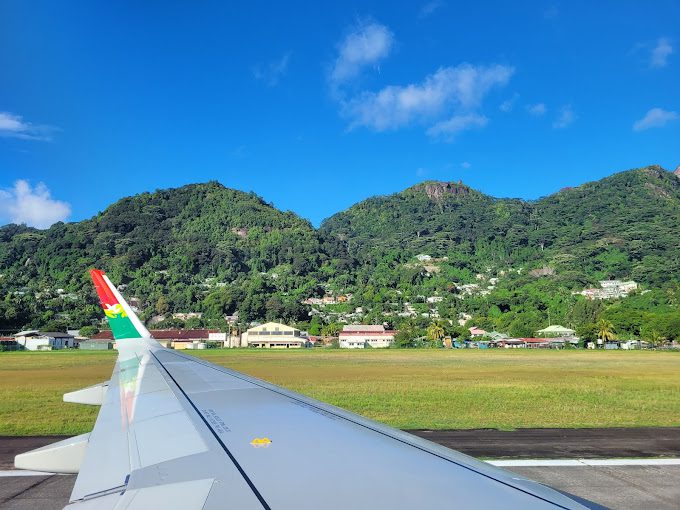 view down the wing of a plane