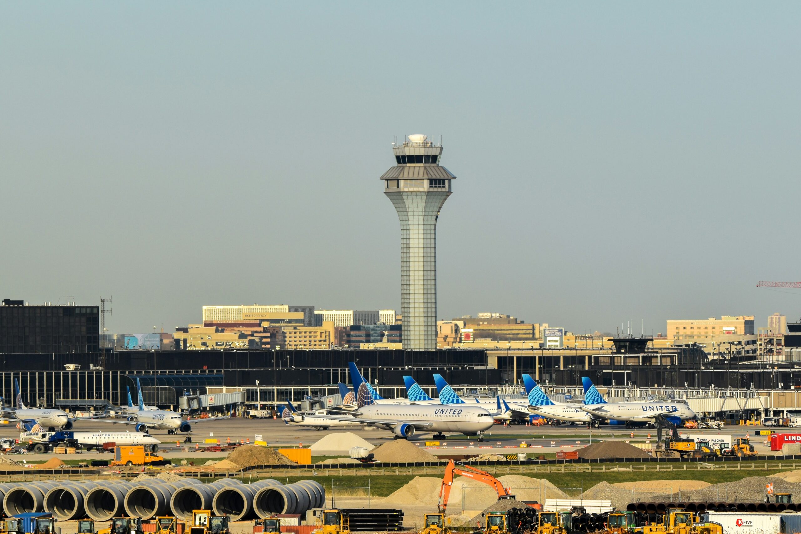 wide view outside of Chicago Airport