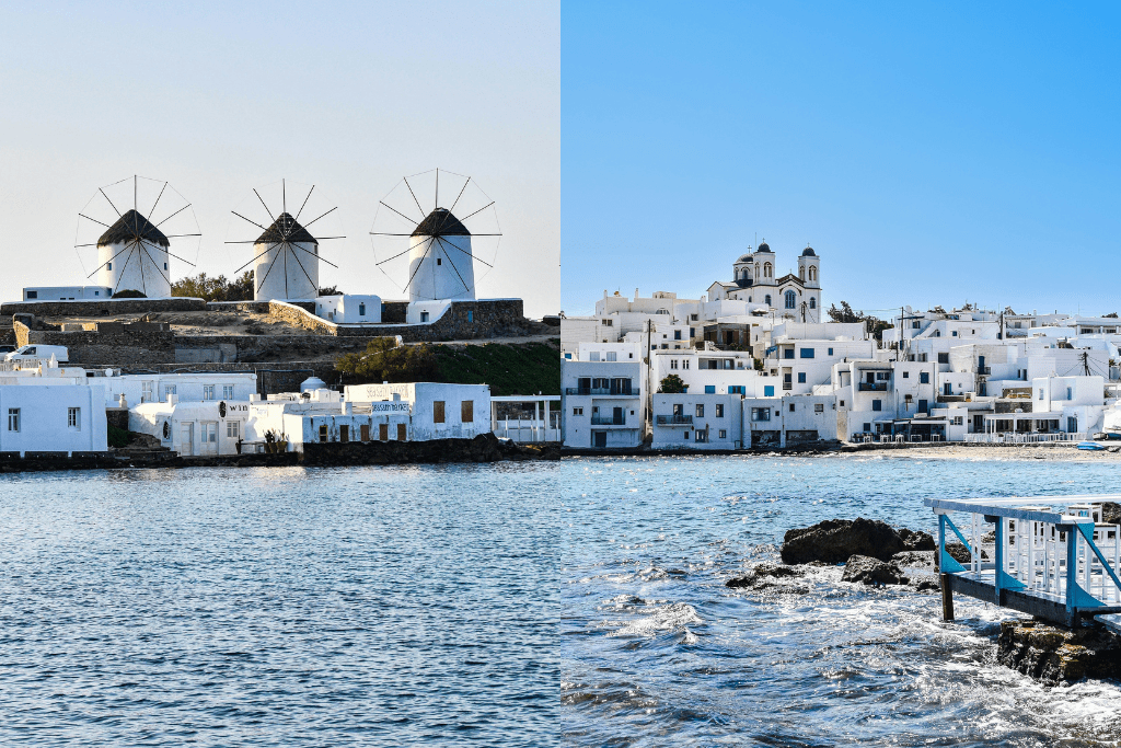 Comparison photo of Mykonos and Paros, Greece