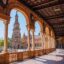 View of a temple through large columns in Seville.