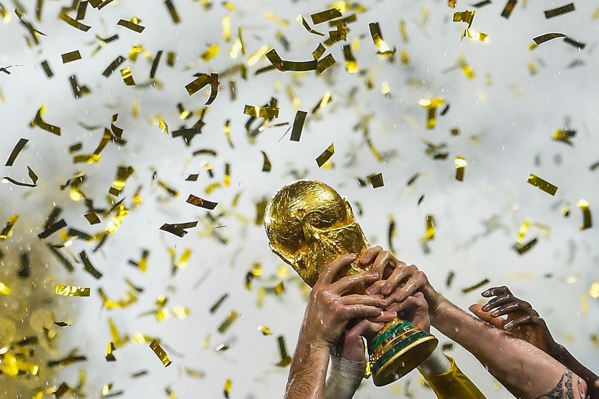 Footballers celebrating their victory in the World Cup 2026